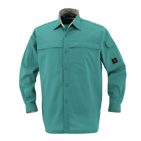 防汚・製品制電長袖シャツ【P5588-COC】 9.グリーン