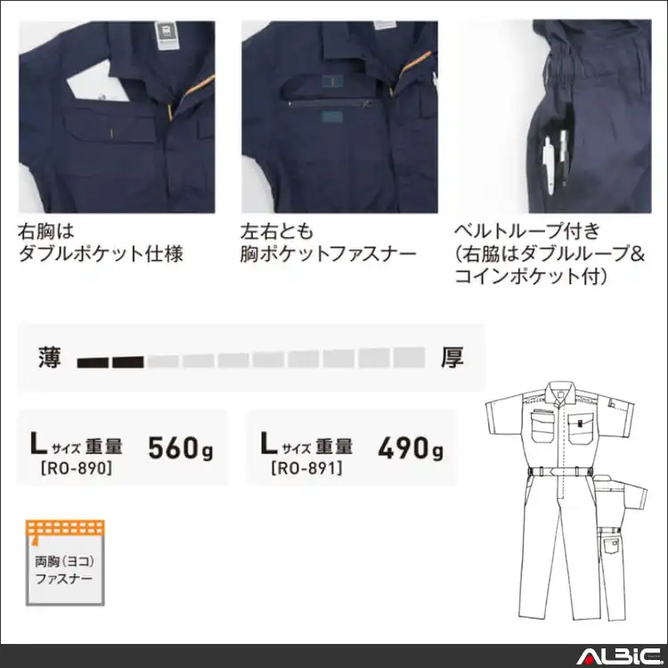 つなぎ 作業服 【RO890-MRK】 機能紹介