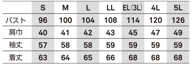 レディースフィールドジャケット【SW109-BBO】 サイズ表