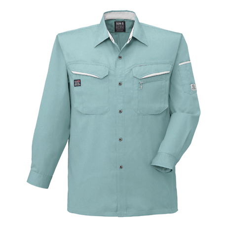 長袖シャツ【WA10479-SUN】 7.グリーン