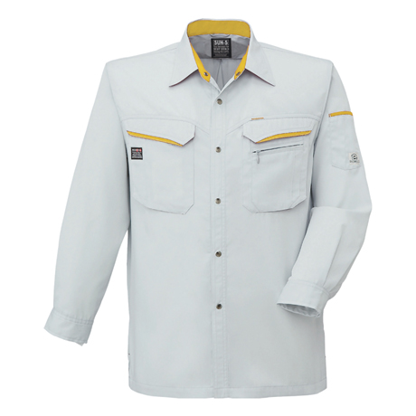 長袖シャツ【WA10479-SUN】 60.シルバー ×マスタード