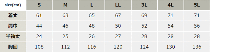 トリカット半袖ブルゾン【WA10770-SUN】 サイズ表