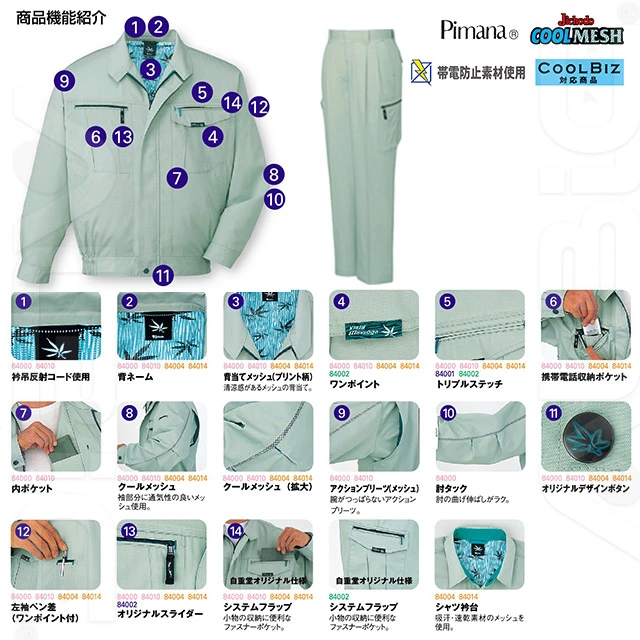 作業服 83600-JICシリーズ 機能詳細・仕様
