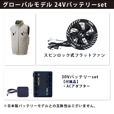 空調風神服グローバルモデル30Vセット(服+ファン+バッテリー)