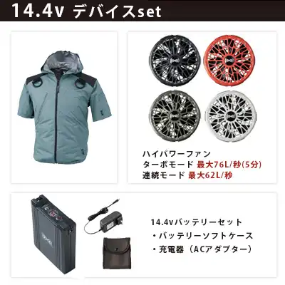 ジーベック　空調服（R）遮熱ハーネス半袖ブルゾン（フード付） 14.4vセット